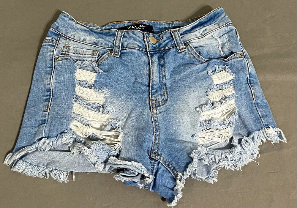 WAX JEAN Womens S Light Wash Blue Distressed Denim Cutoff Shorts 5 Pocket
